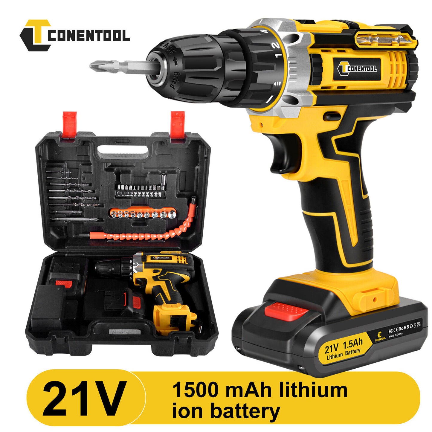 3-in-1 Working Mode 29 Piece Yellow Charging Drill Set