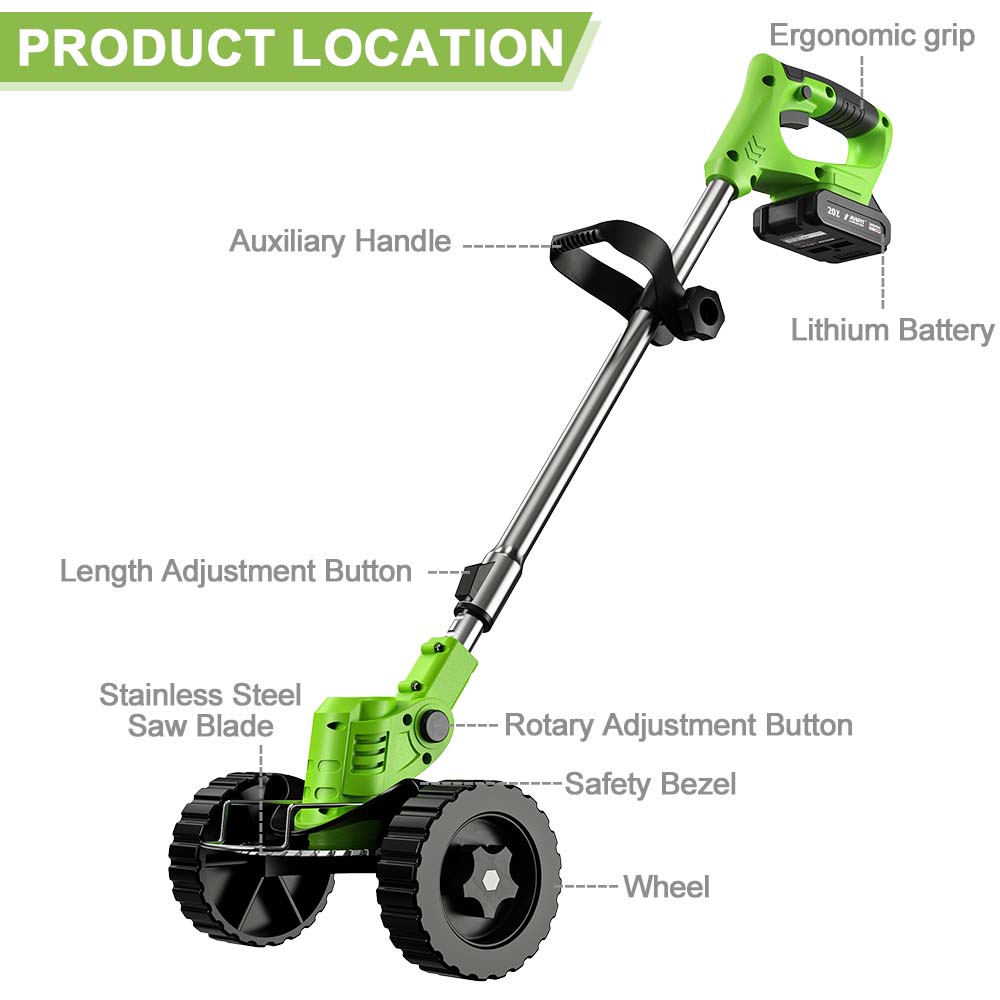 Cordless Garden Grass Strimmer Green Bundle