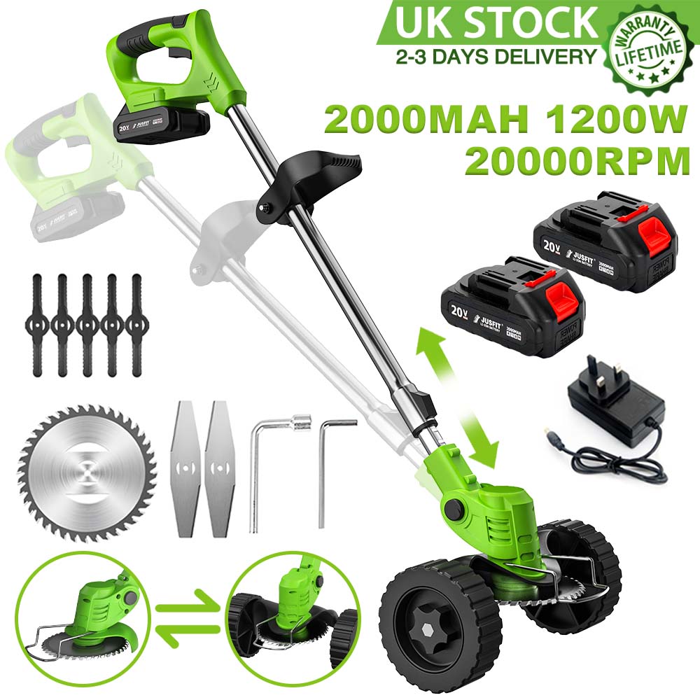 Cordless Garden Grass Strimmer Green Bundle