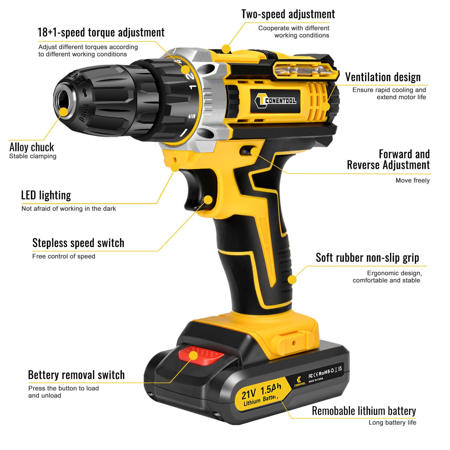 3-in-1 Working Mode 29 Piece Yellow Charging Drill Set