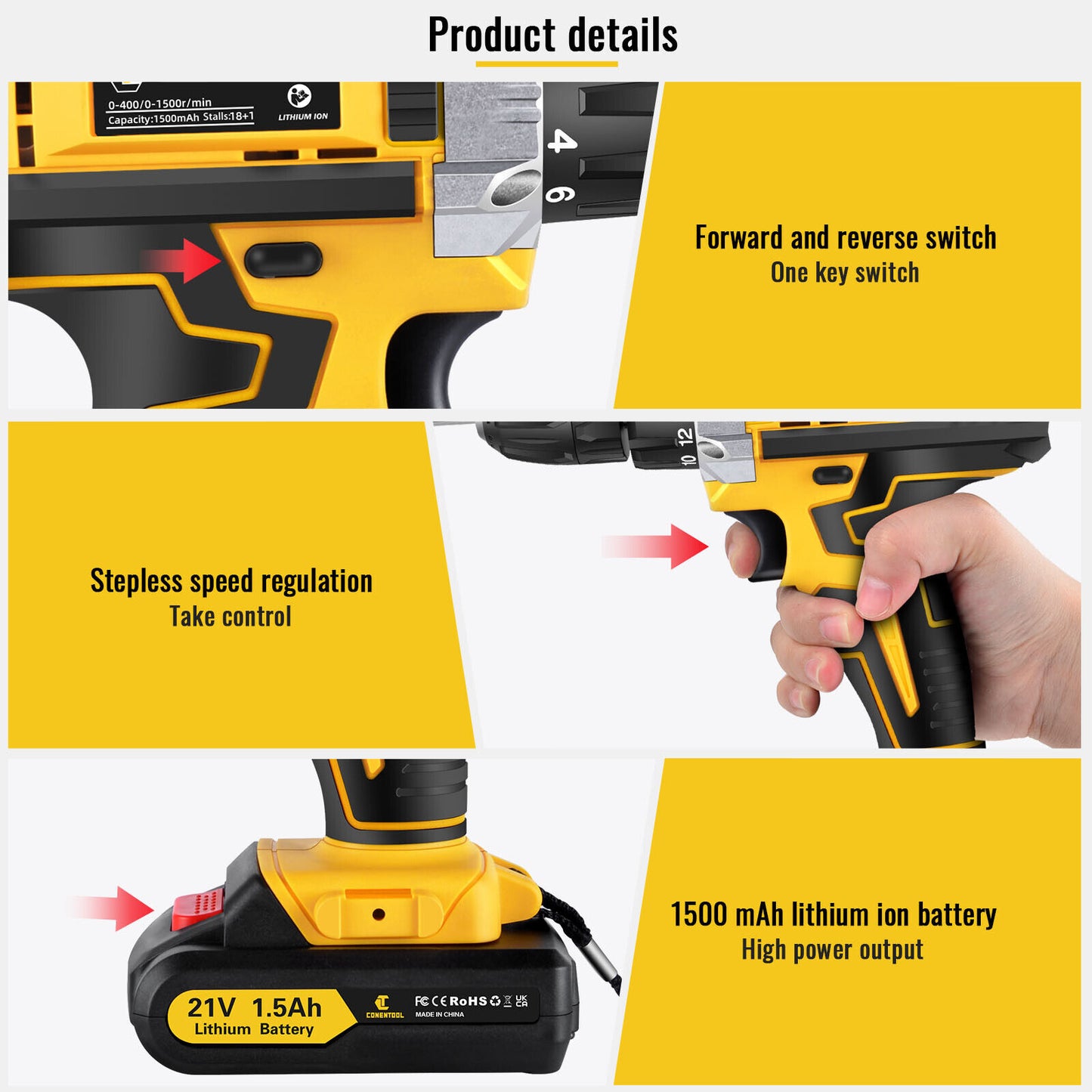 3-in-1 Working Mode 29 Piece Yellow Charging Drill Set